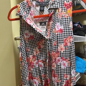 Polly & Esther Black Gingham Tunic with Pink Floral Print